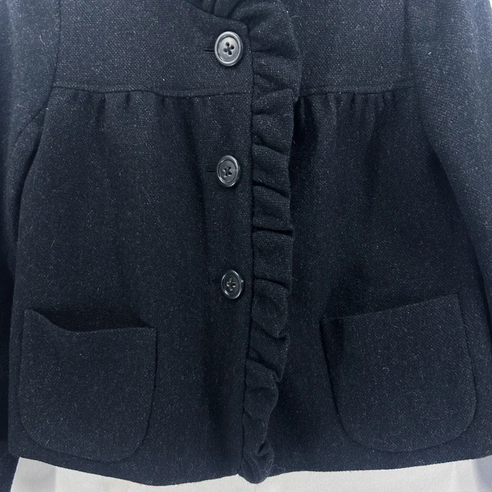 Y2K J. Crew Fiona 100% Wool Heathered Grey Cropped Ruffle Jacket Size 2 - Picture 3 of 7